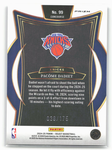 
2024-25 Panini Select #99 Pacome Dadiet Maroon Prizm #/175