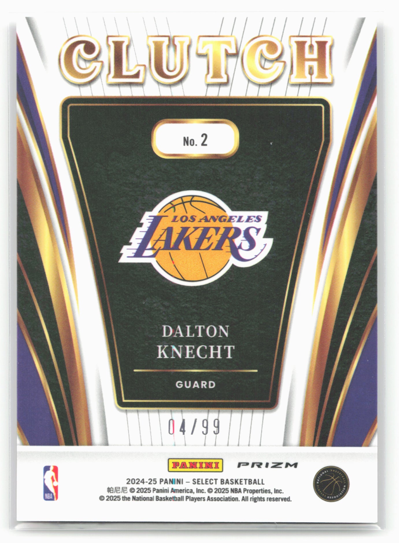 2024-25 Panini Select #2 Dalton Knecht Clutch Red Prizms #/99