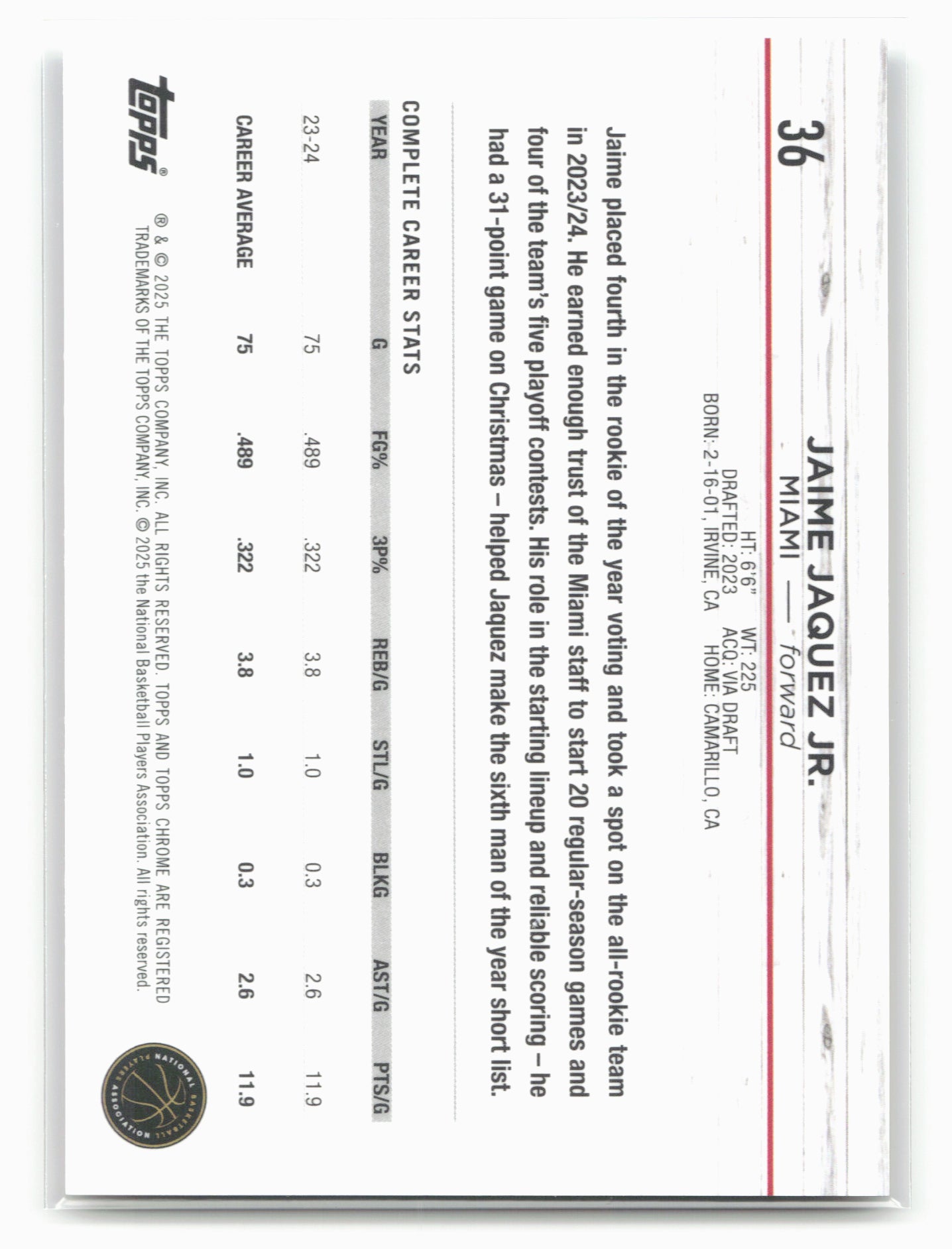 2024-25 Topps Chrome Sapphire #36 Jaime Jaquez Jr. Gold Sapphire #/50