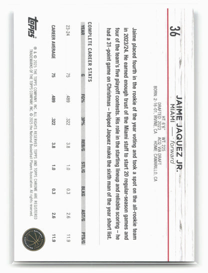 2024-25 Topps Chrome Sapphire #36 Jaime Jaquez Jr. Gold Sapphire #/50