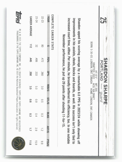 2024-25 Topps Chrome Sapphire #25 Shaedon Sharpe Green Sapphire #/99