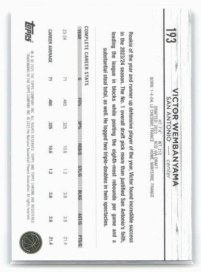 2024-25 Topps Chrome Sapphire #193 Victor Wembanyama