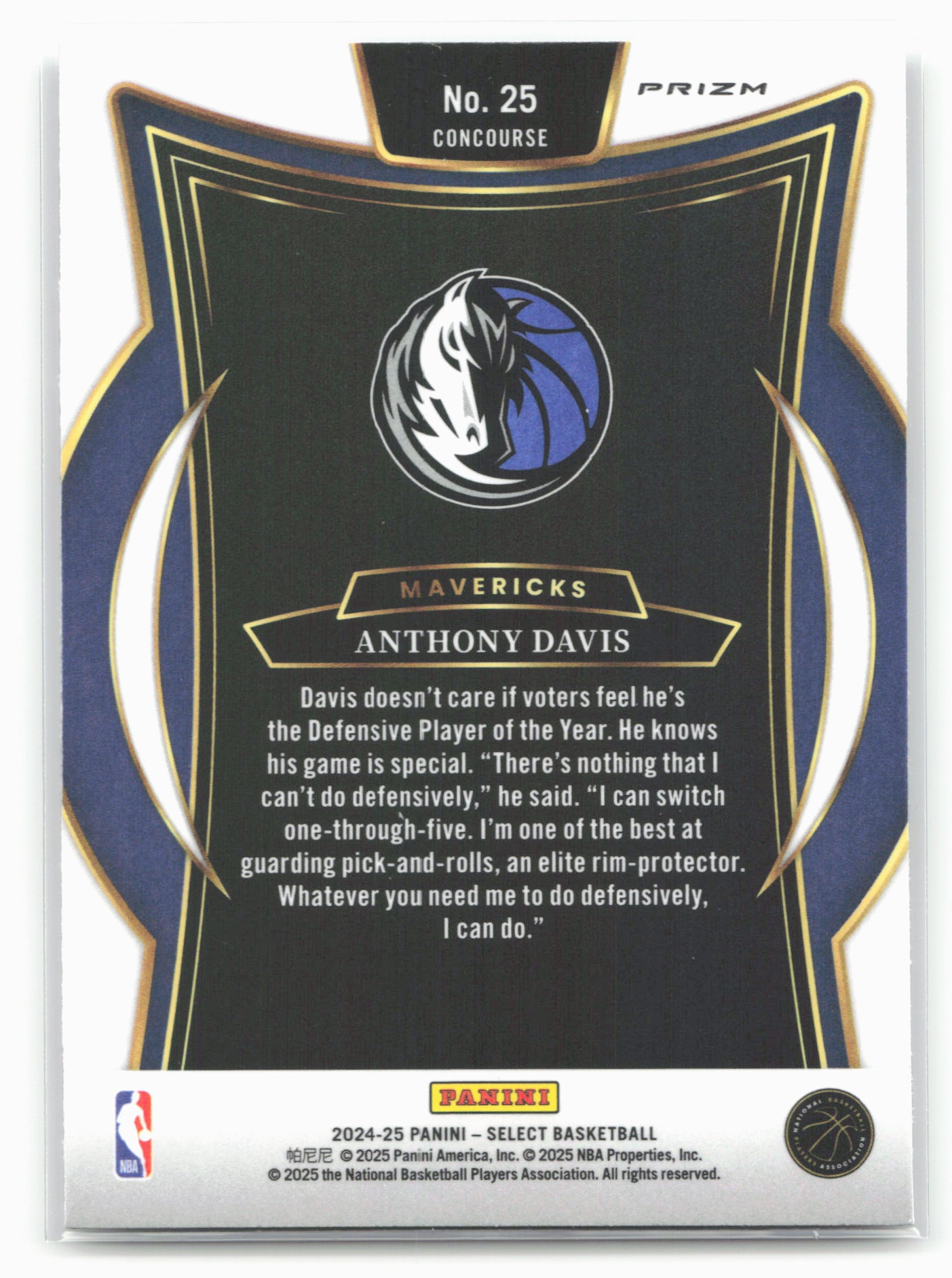 2024-25 Panini Select #25 Anthony Davis Silver Prizm