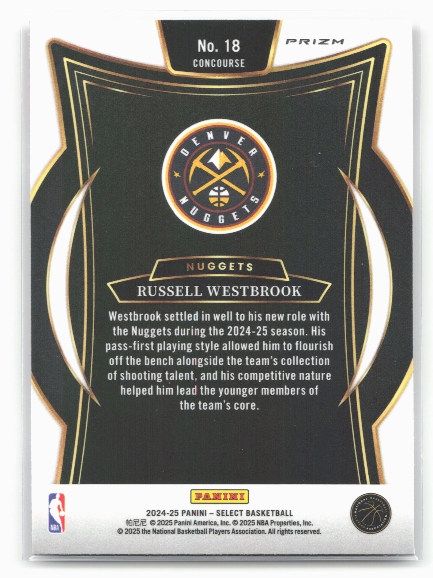 2024-25 Panini Select #18 Russell Westbrook Tri-Color Prizm