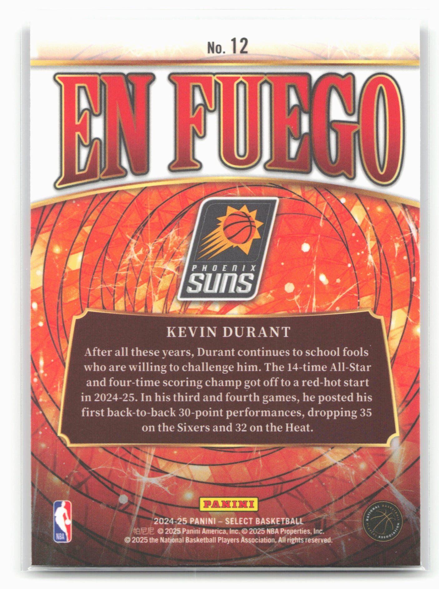 2024-25 Panini Select #12 Kevin Durant En Fuego