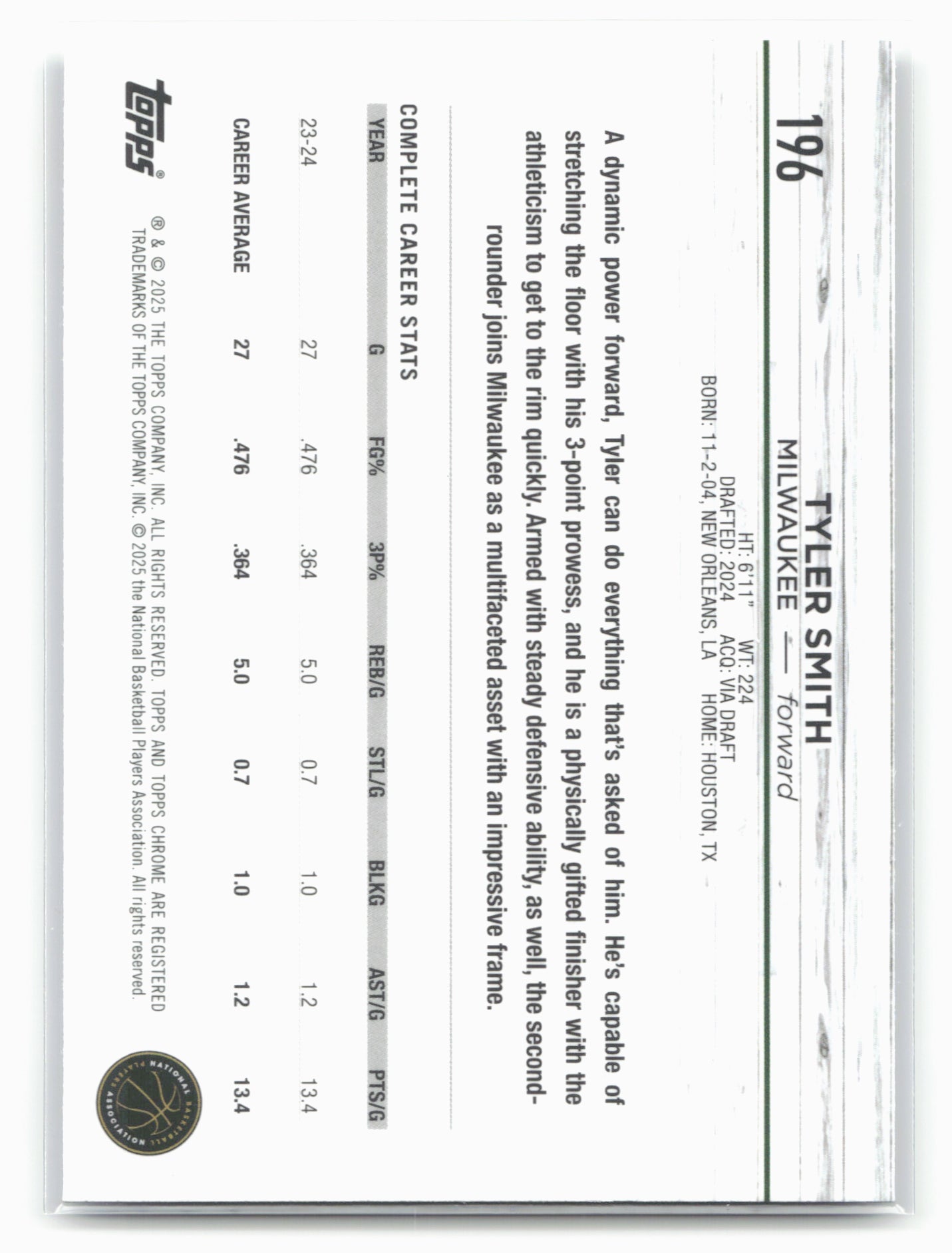 2024-25 Topps Chrome Sapphire #196 Tyler Smith