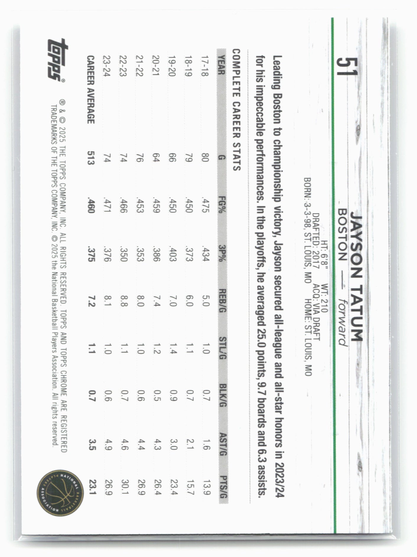 2024-25 Topps Chrome Sapphire #51 Jayson Tatum