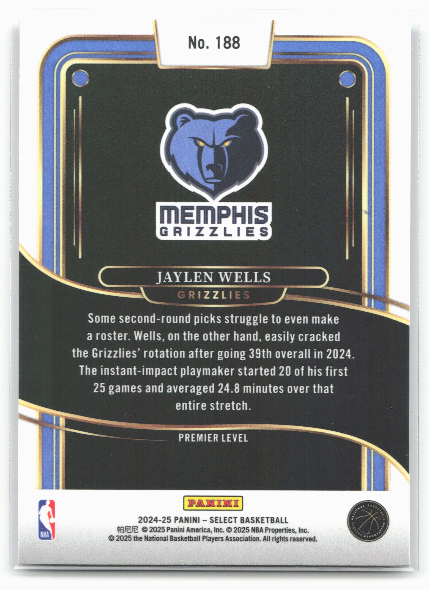2024-25 Panini Select #188 Jaylen Wells Blue (Retail)
