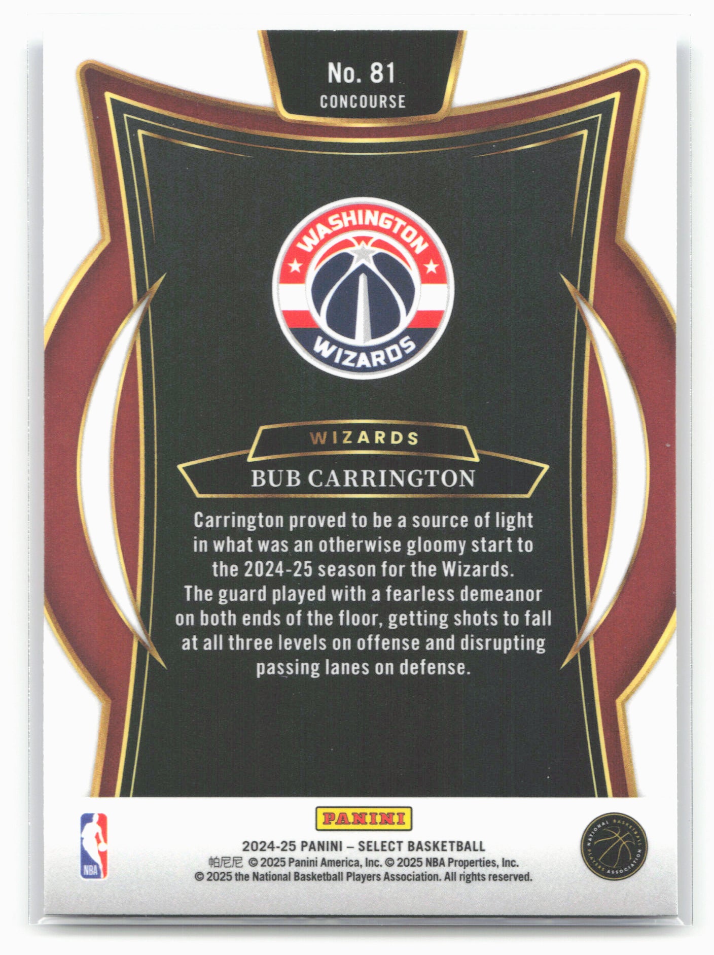 2024-25 Panini Select #81 Bub Carrington Blue (Retail)