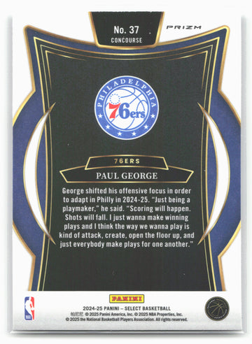 
2024-25 Panini Select #37 Paul George Silver Prizm 19628