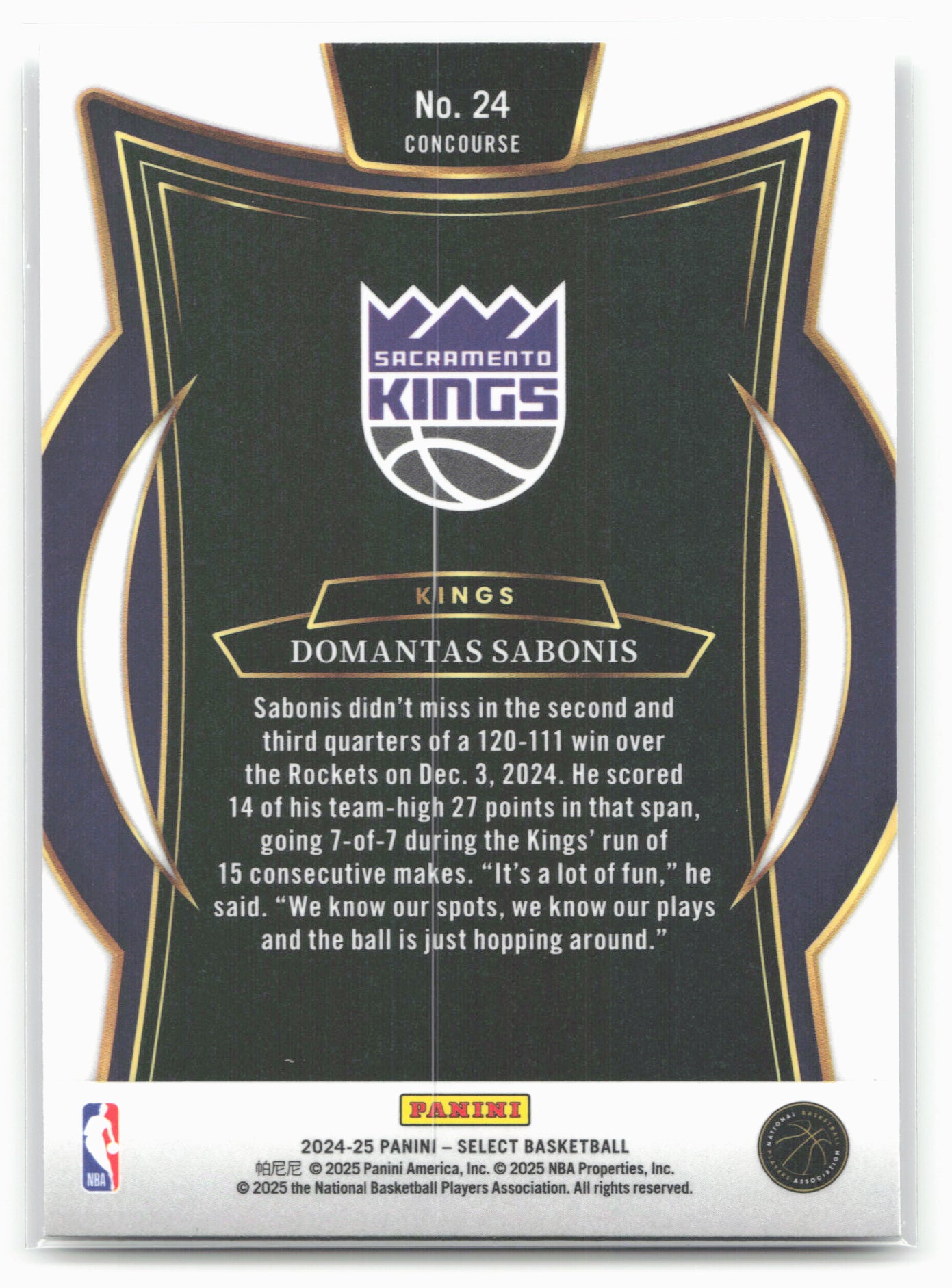 2024-25 Panini Select #24 Domantas Sabonis 19658