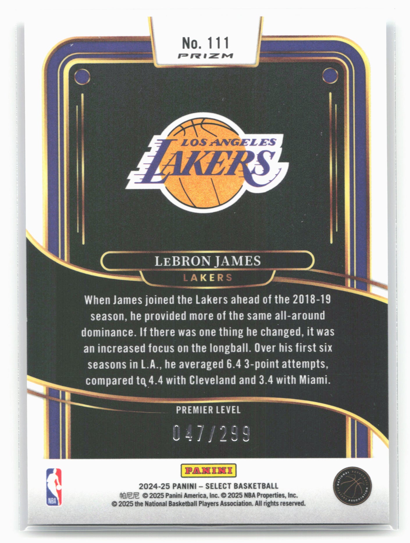 2024-25 Panini Select #111 LeBron James Light Blue Prizm #/299