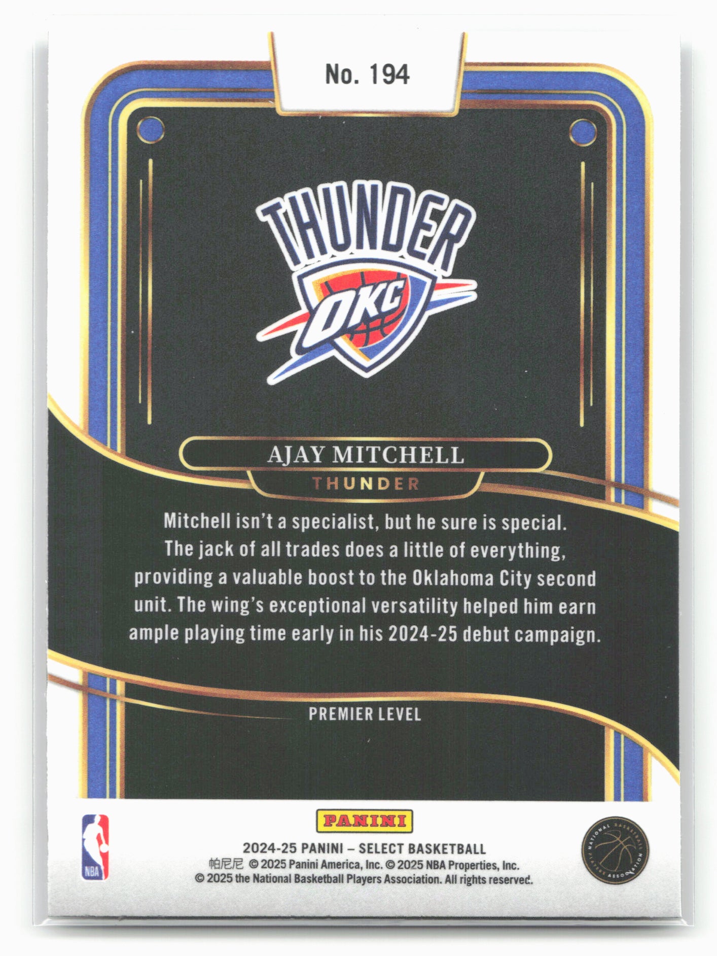 2024-25 Panini Select #194 Ajay Mitchell 19684
