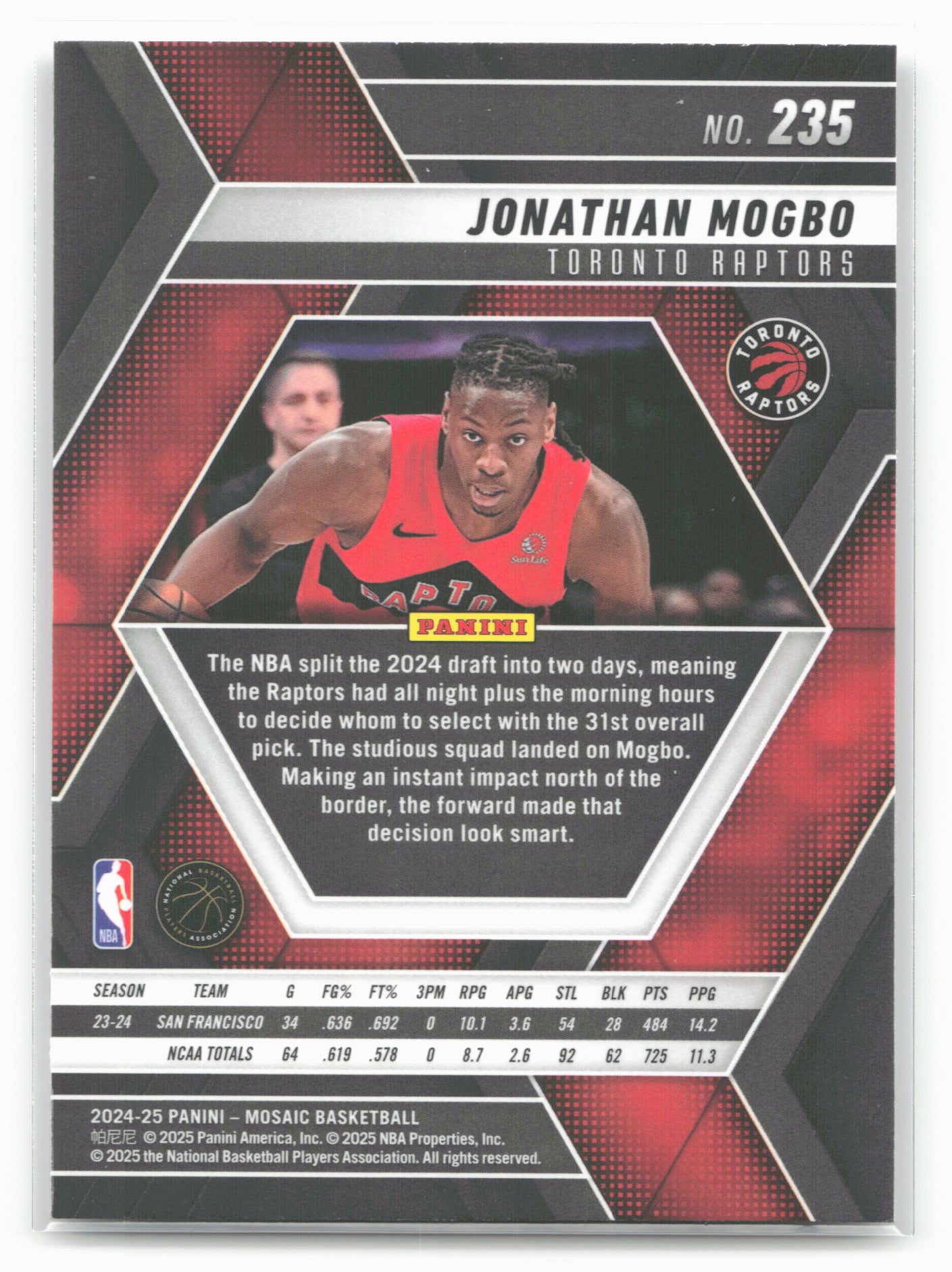 2024-25 Panini Mosaic #235 Jonathan Mogbo