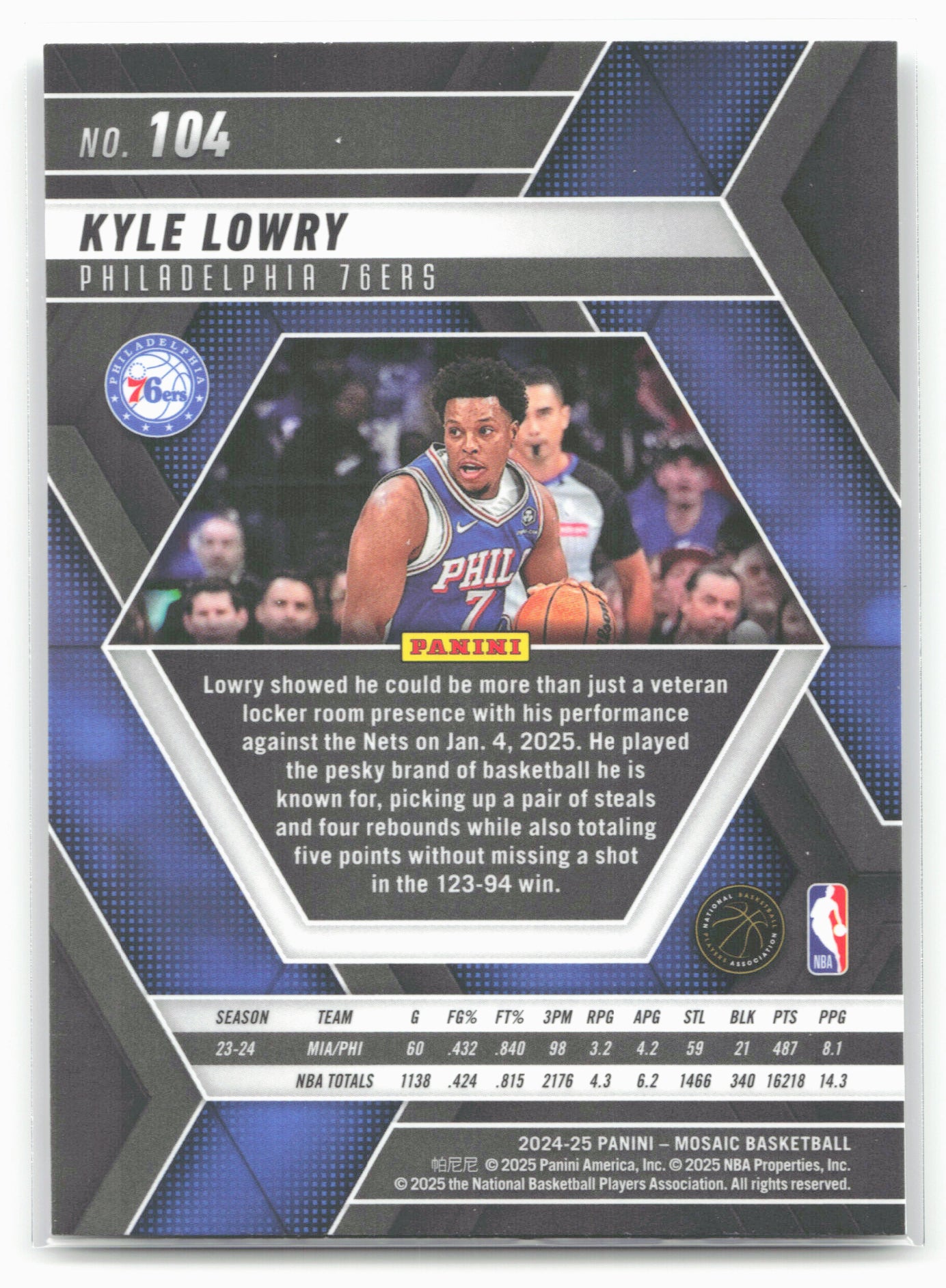 2024-25 Panini Mosaic #104 Kyle Lowry