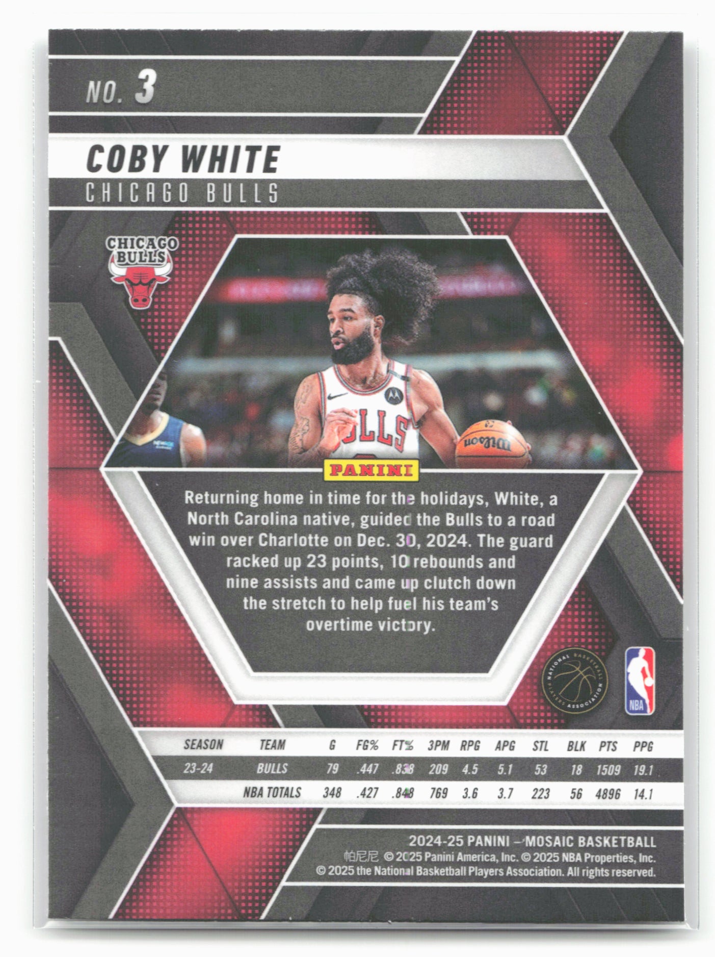 2024-25 Panini Mosaic #3 Coby White