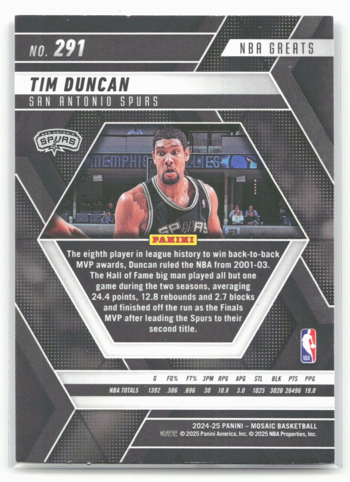 2024-25 Panini Mosaic #291 Tim Duncan