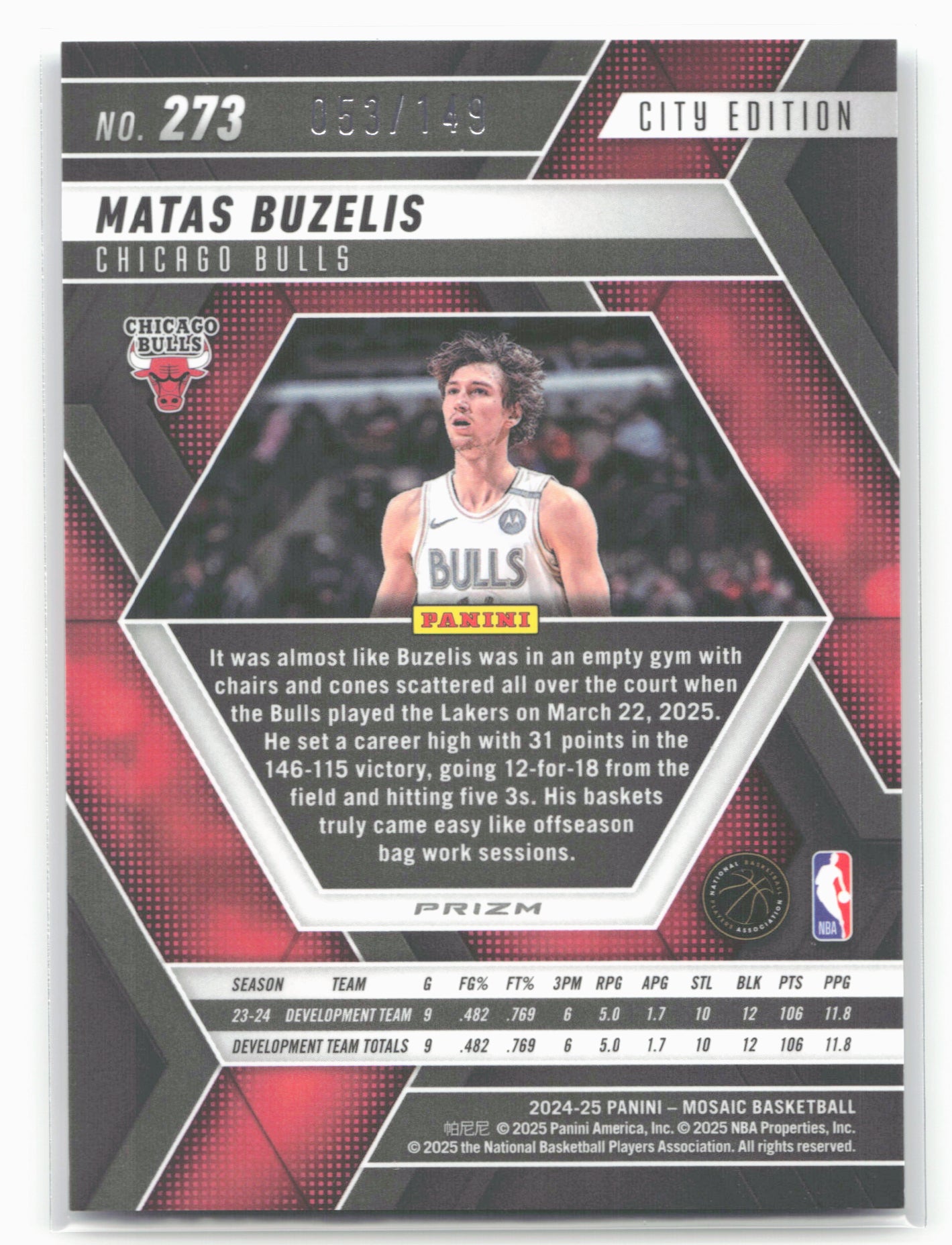 2024-25 Panini Mosaic #273 Matas Buzelis Blue Seismic Mosaic #/149