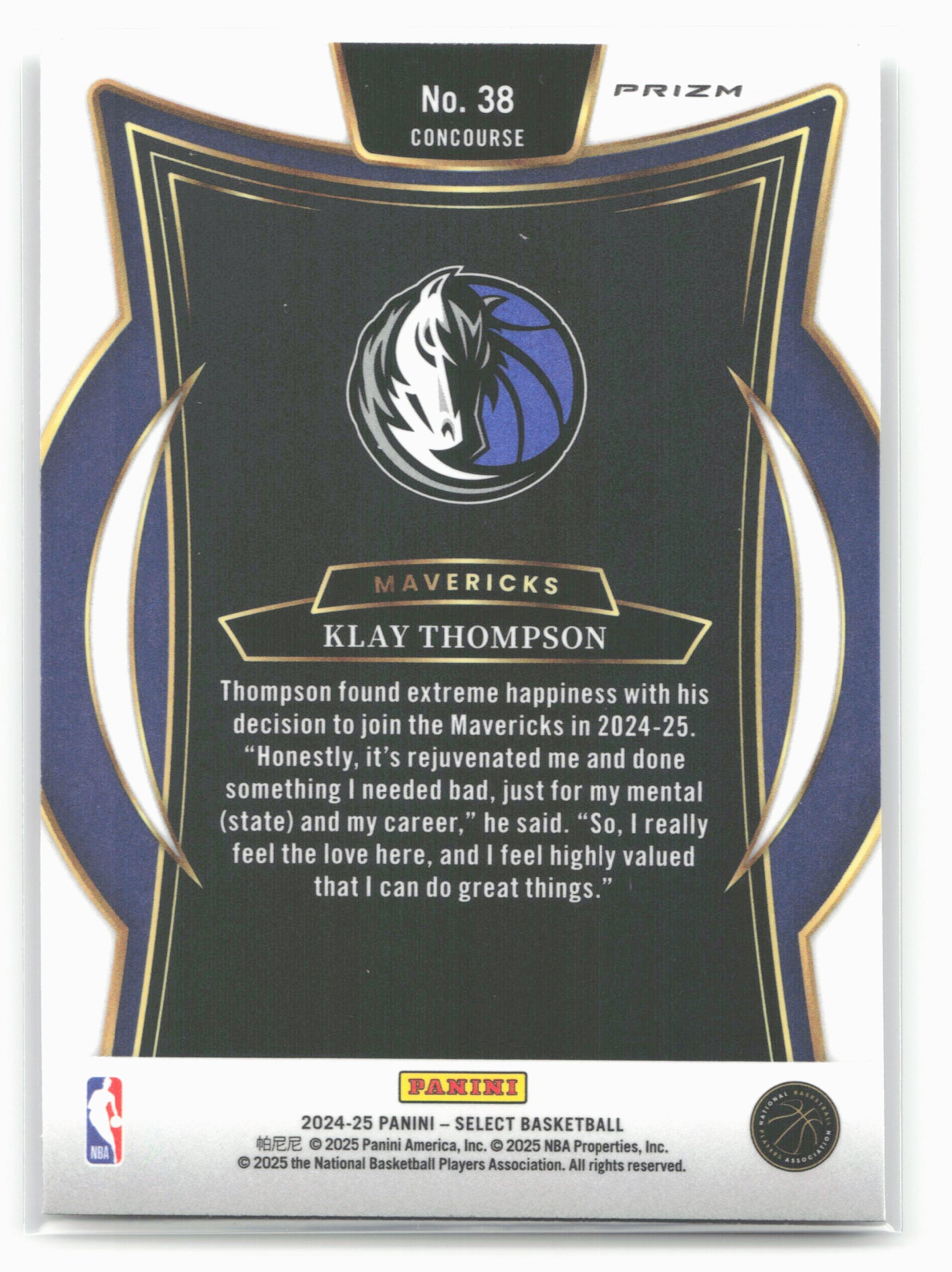 2024-25 Panini Select #38 Klay Thompson Silver Prizm