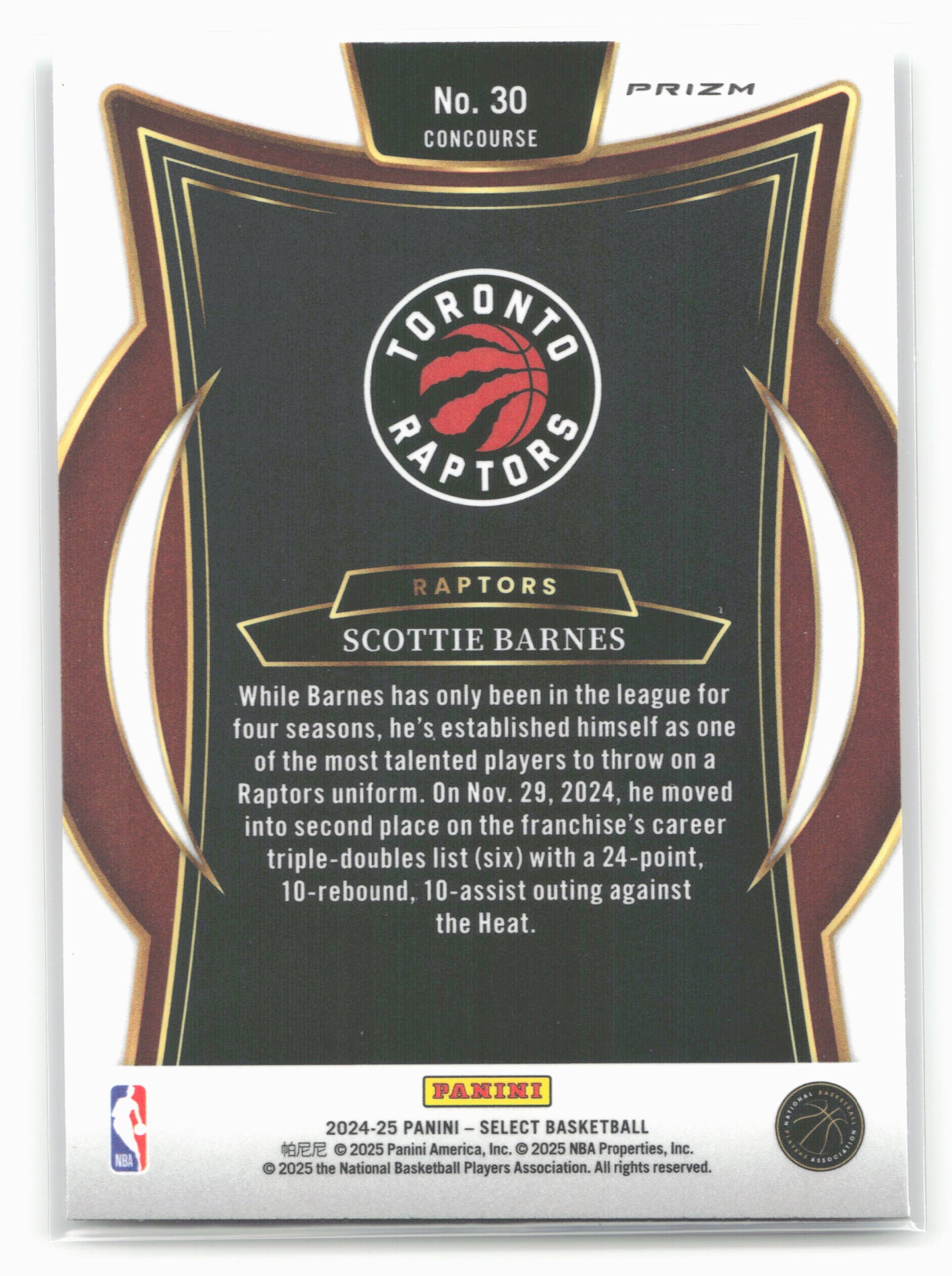 2024-25 Panini Select #30 Scottie Barnes Silver Prizm