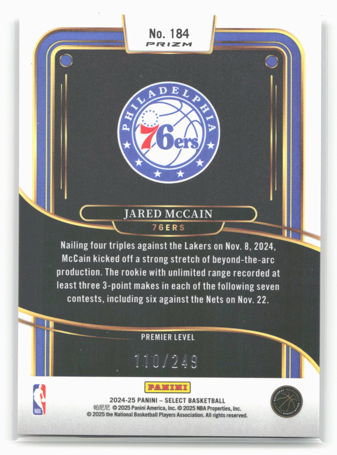 2024-25 Panini Select #184 Jared McCain Red Scope Prizm #/249