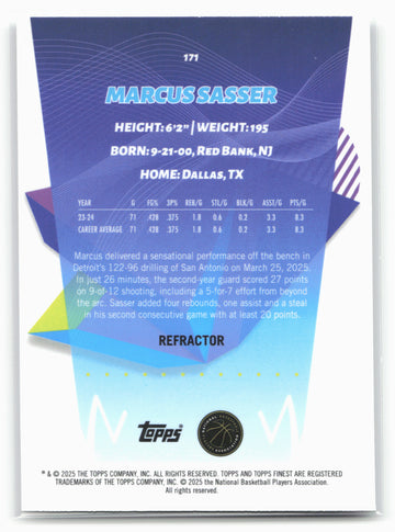 
2024-25 Finest #171 Marcus Sasser Refractor 19783