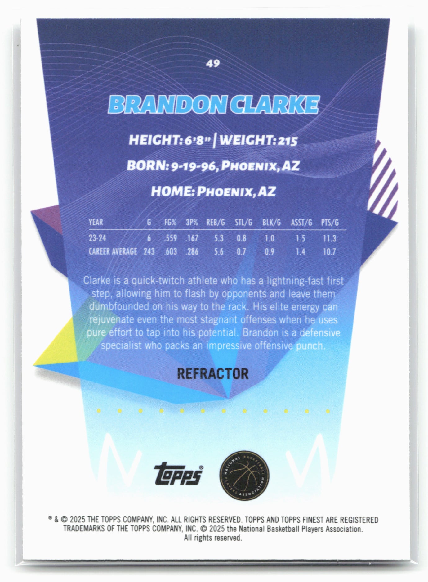 2024-25 Finest #49 Brandon Clarke Refractor 19784
