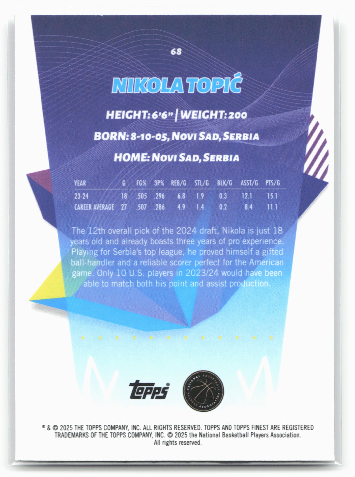 2024-25 Finest #68 Nikola Topić