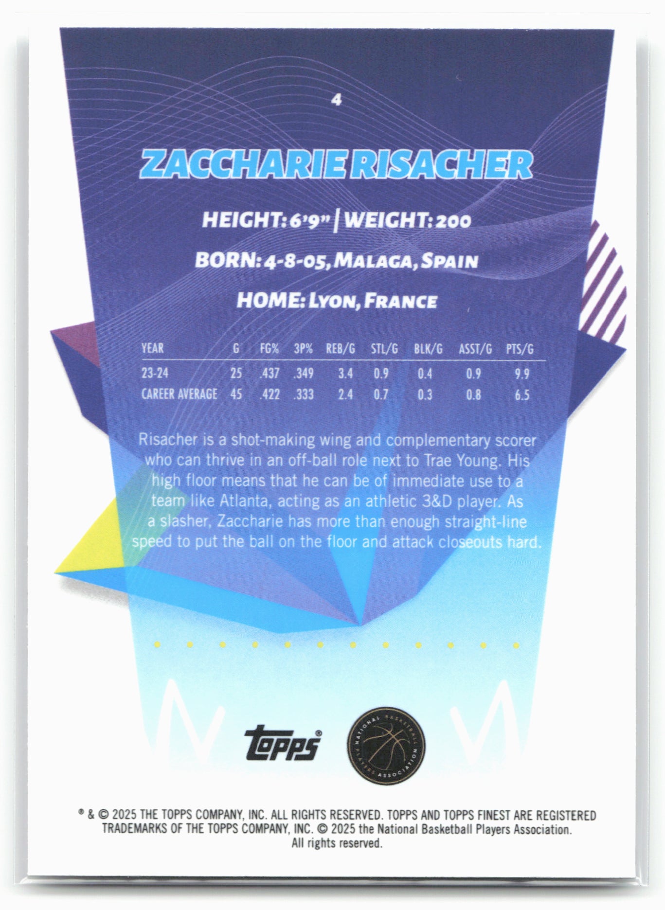 2024-25 Finest #4 Zaccharie Risacher