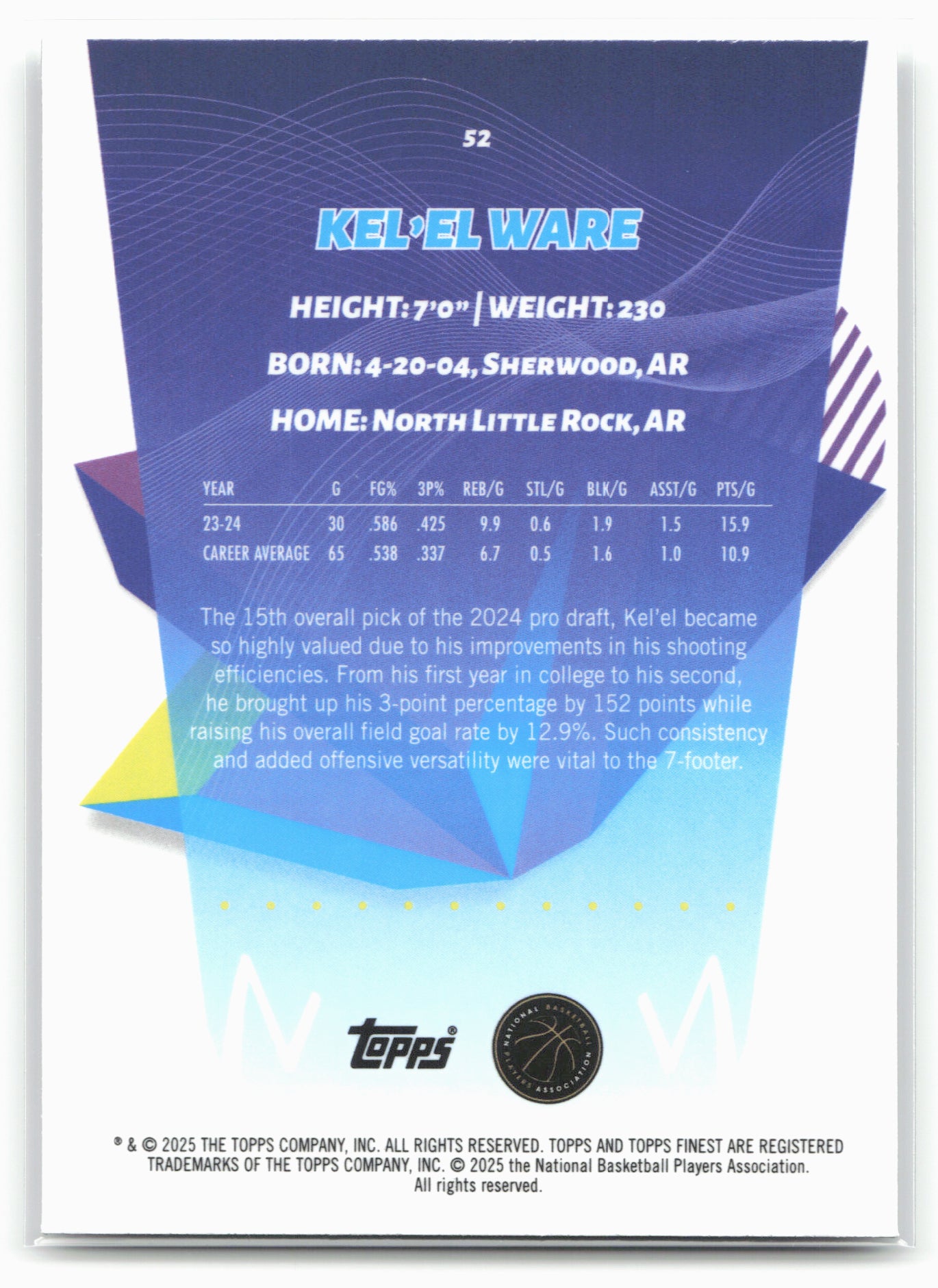 2024-25 Finest #52 Kel'el Ware 19807