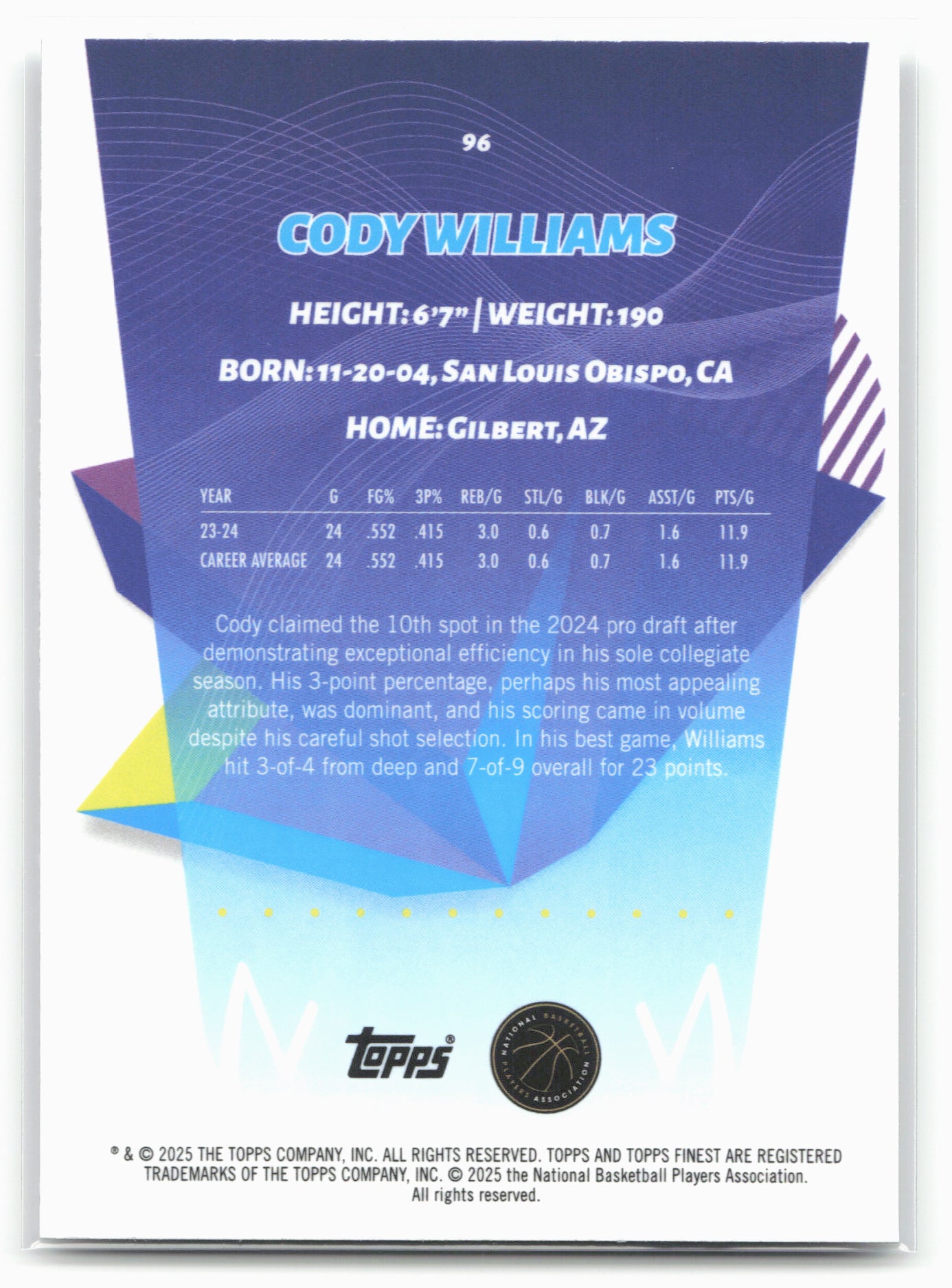 2024-25 Finest #96 Cody Williams 19814
