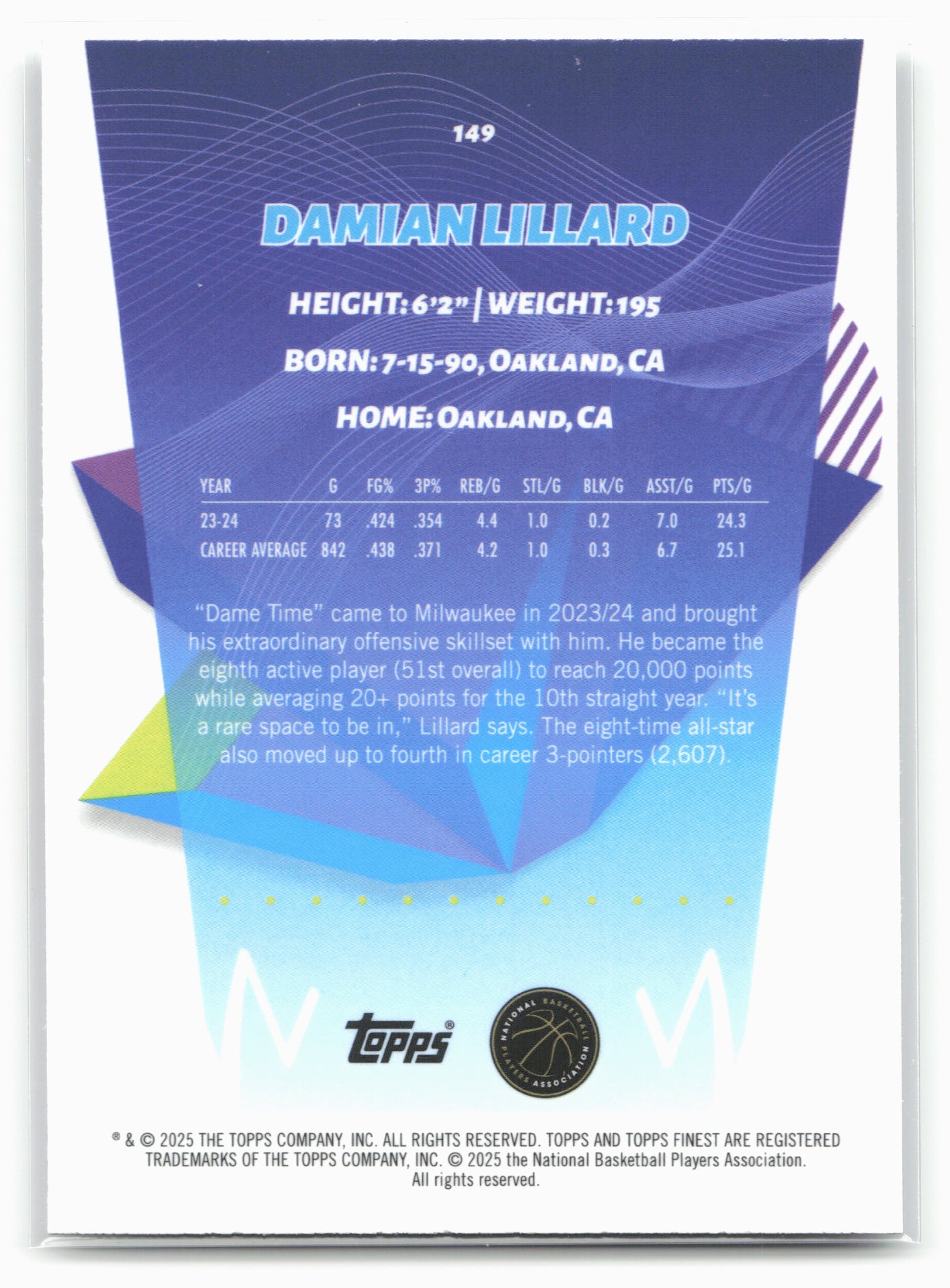 2024-25 Finest #149 Damian Lillard 19819