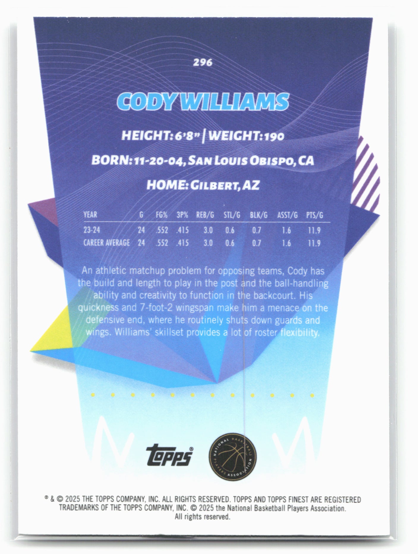 2024-25 Finest #296 Cody Williams