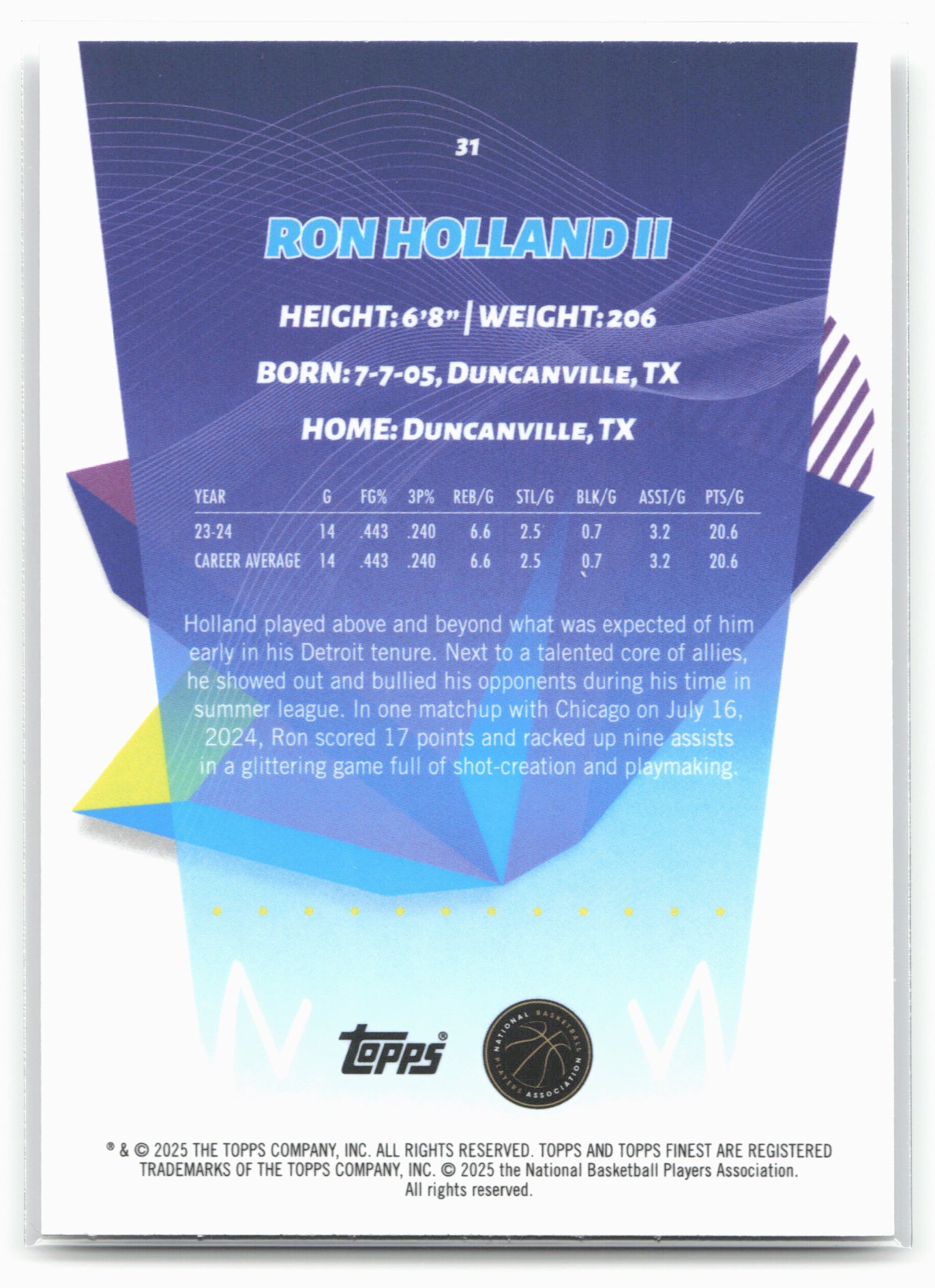 2024-25 Finest #31 Ron Holland II