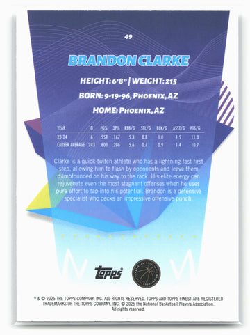 
2024-25 Finest #49 Brandon Clarke