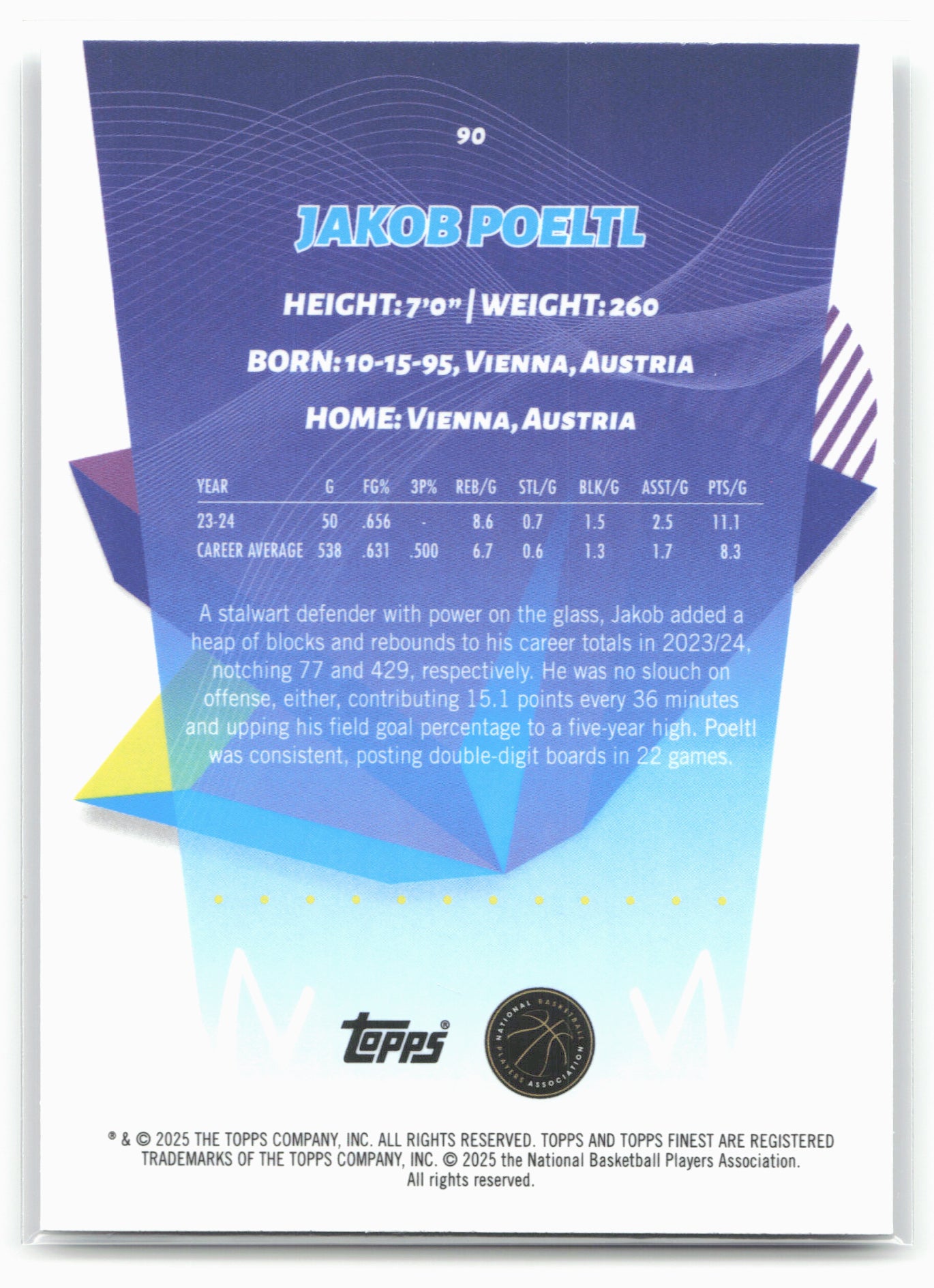 2024-25 Finest #90 Jakob Poeltl