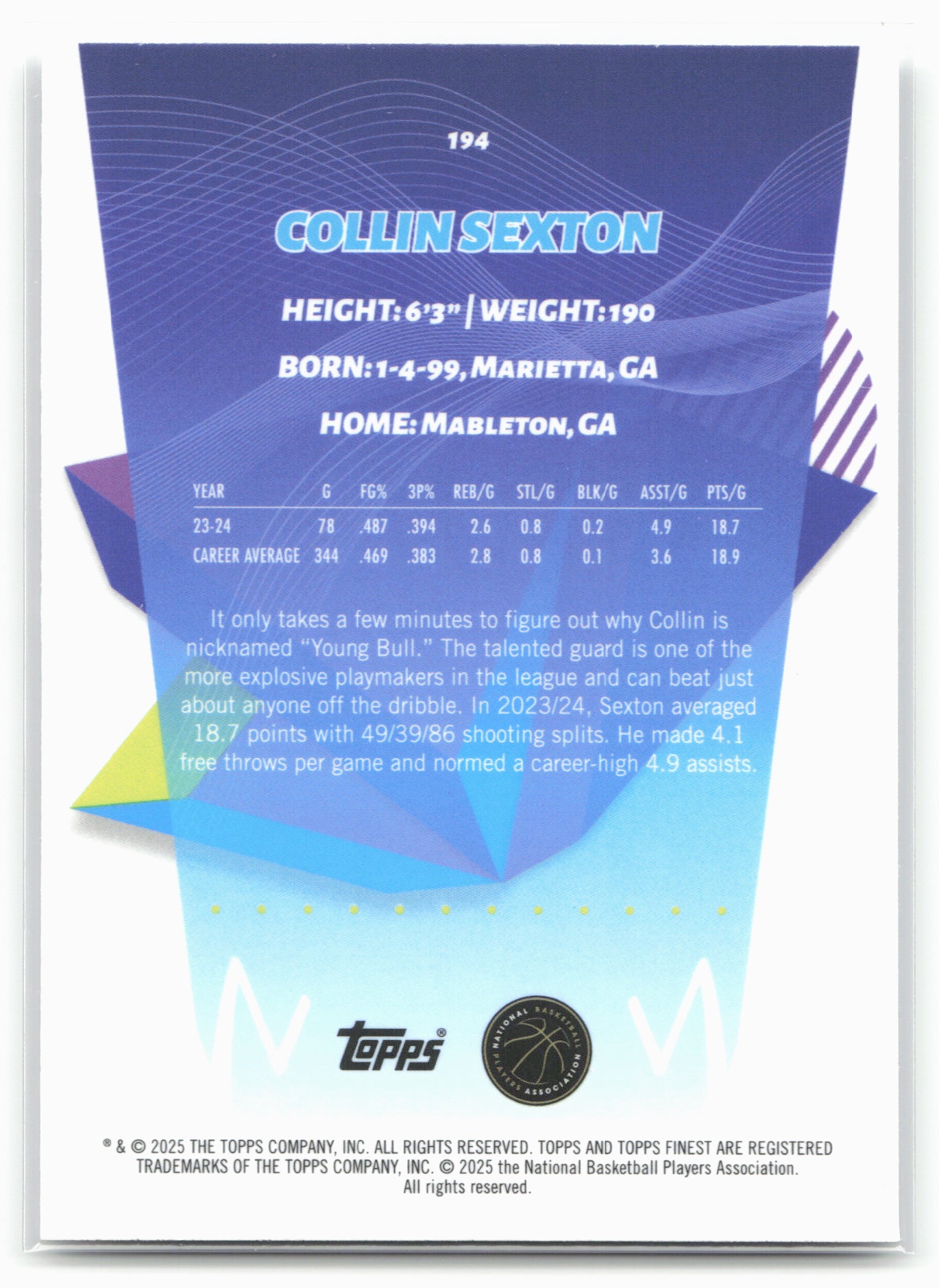 2024-25 Finest #194 Collin Sexton