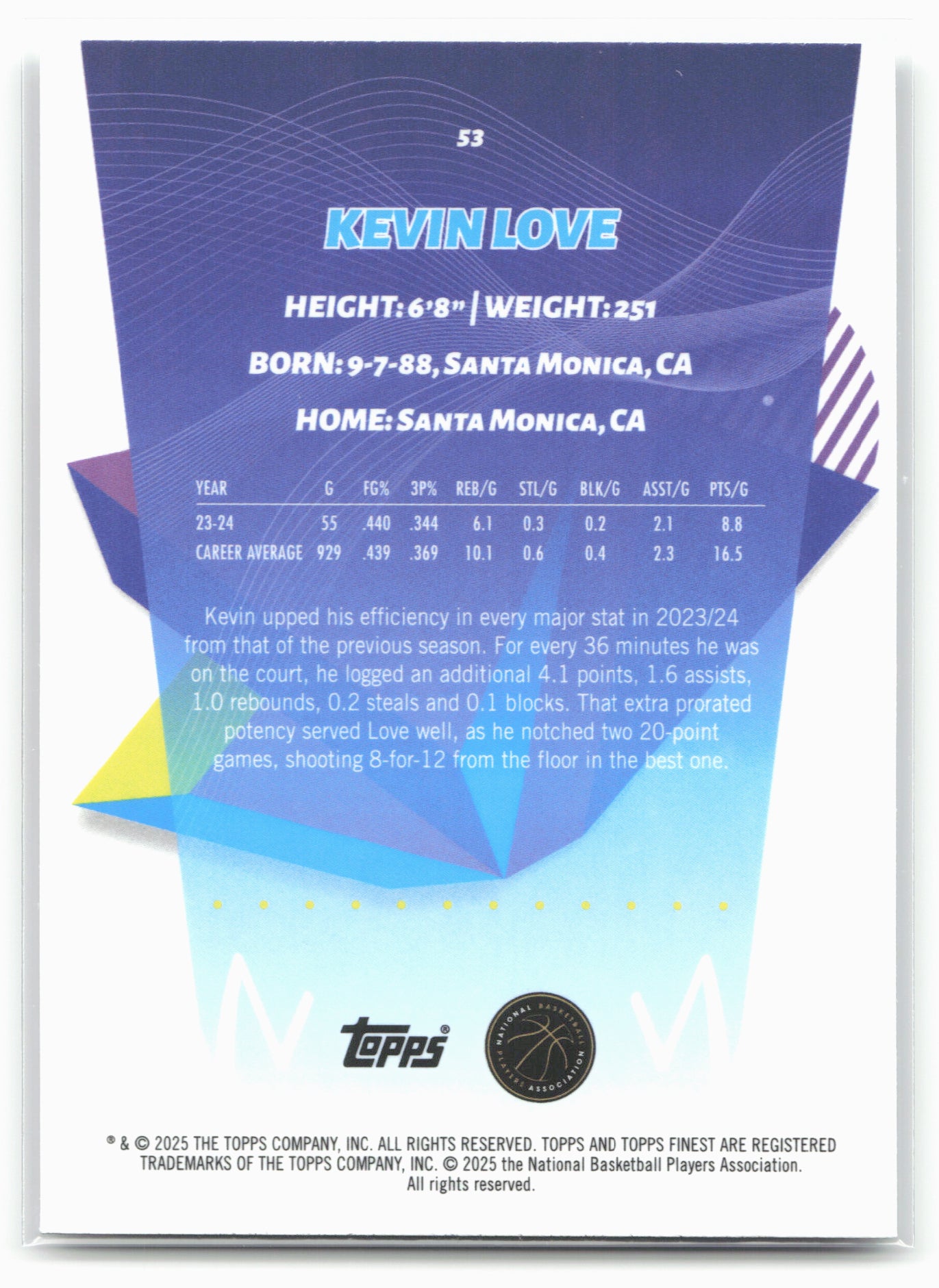2024-25 Finest #53 Kevin Love