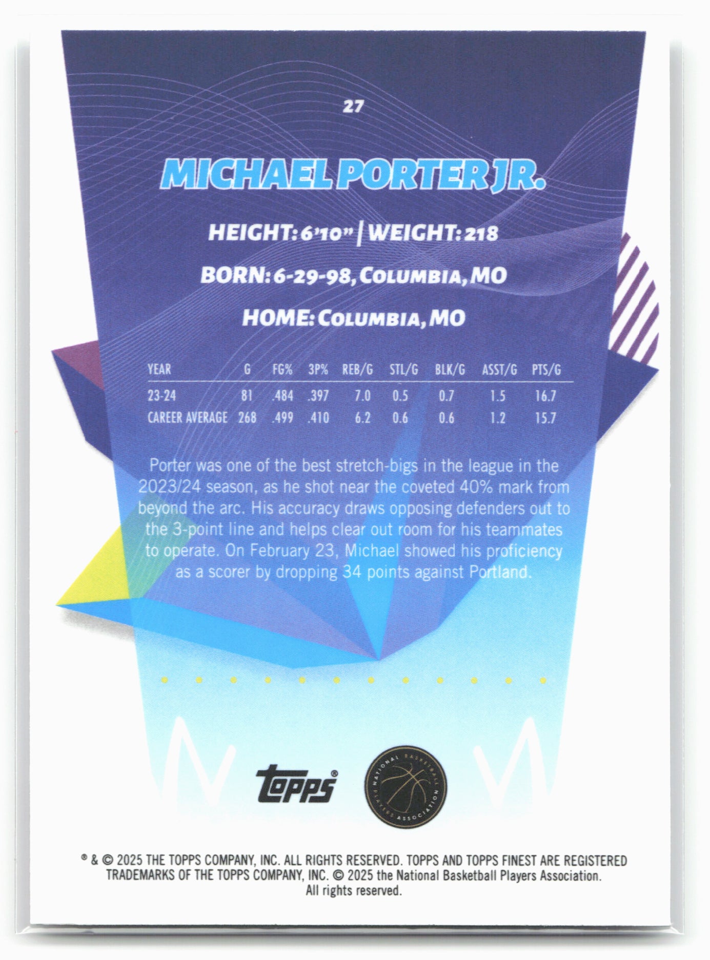 2024-25 Finest #27 Michael Porter Jr.