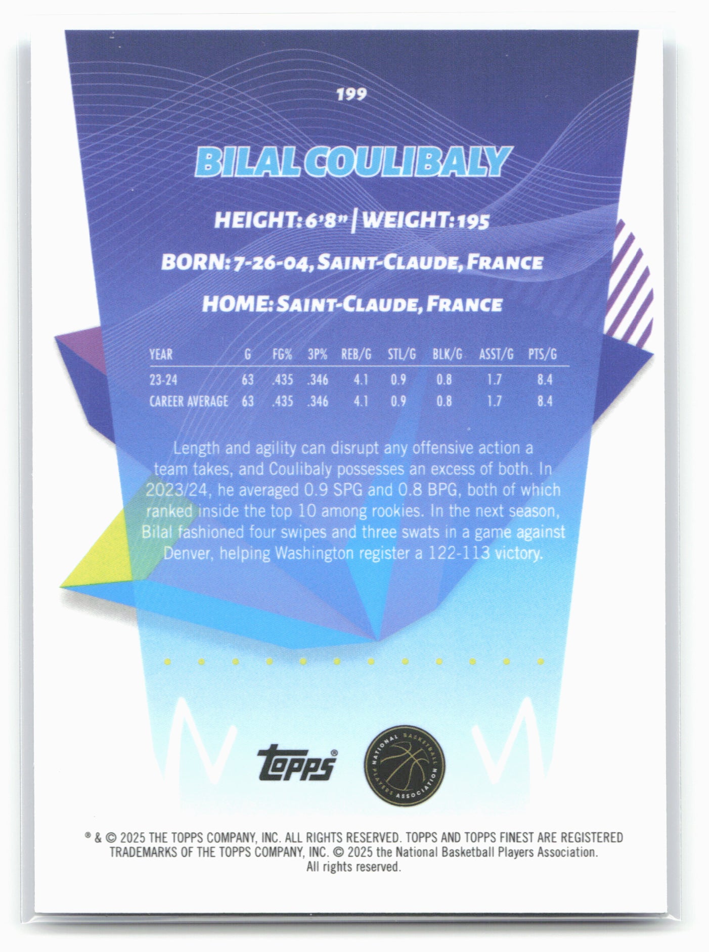 2024-25 Finest #199 Bilal Coulibaly Blue X-Factor