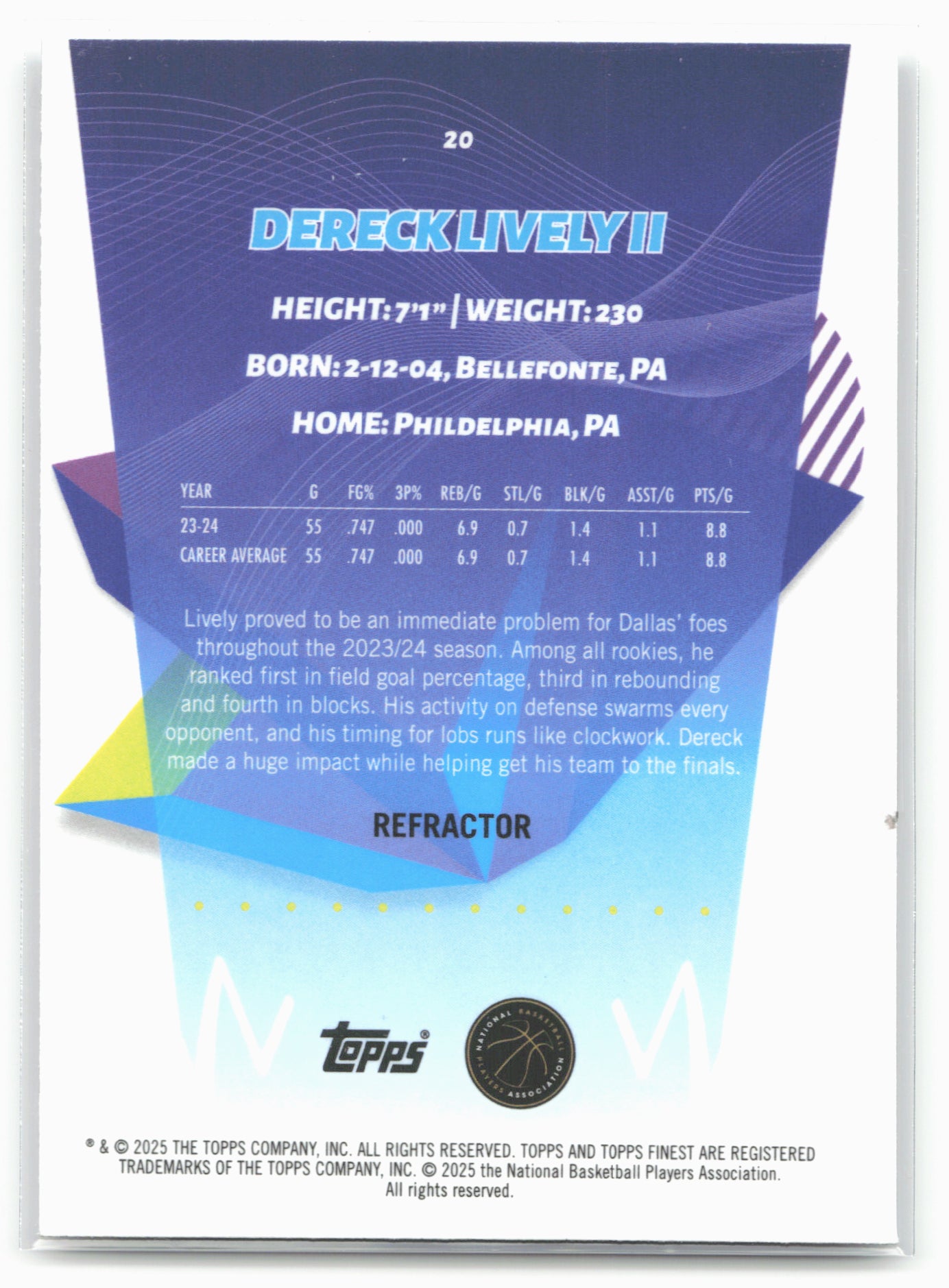 2024-25 Finest #20 Dereck Lively II Refractor 19894
