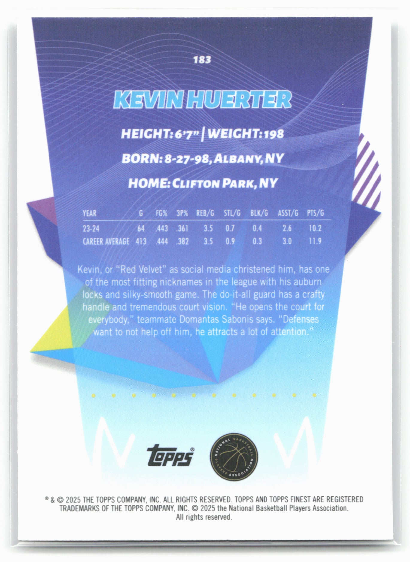 2024-25 Finest #183 Kevin Huerter 19896