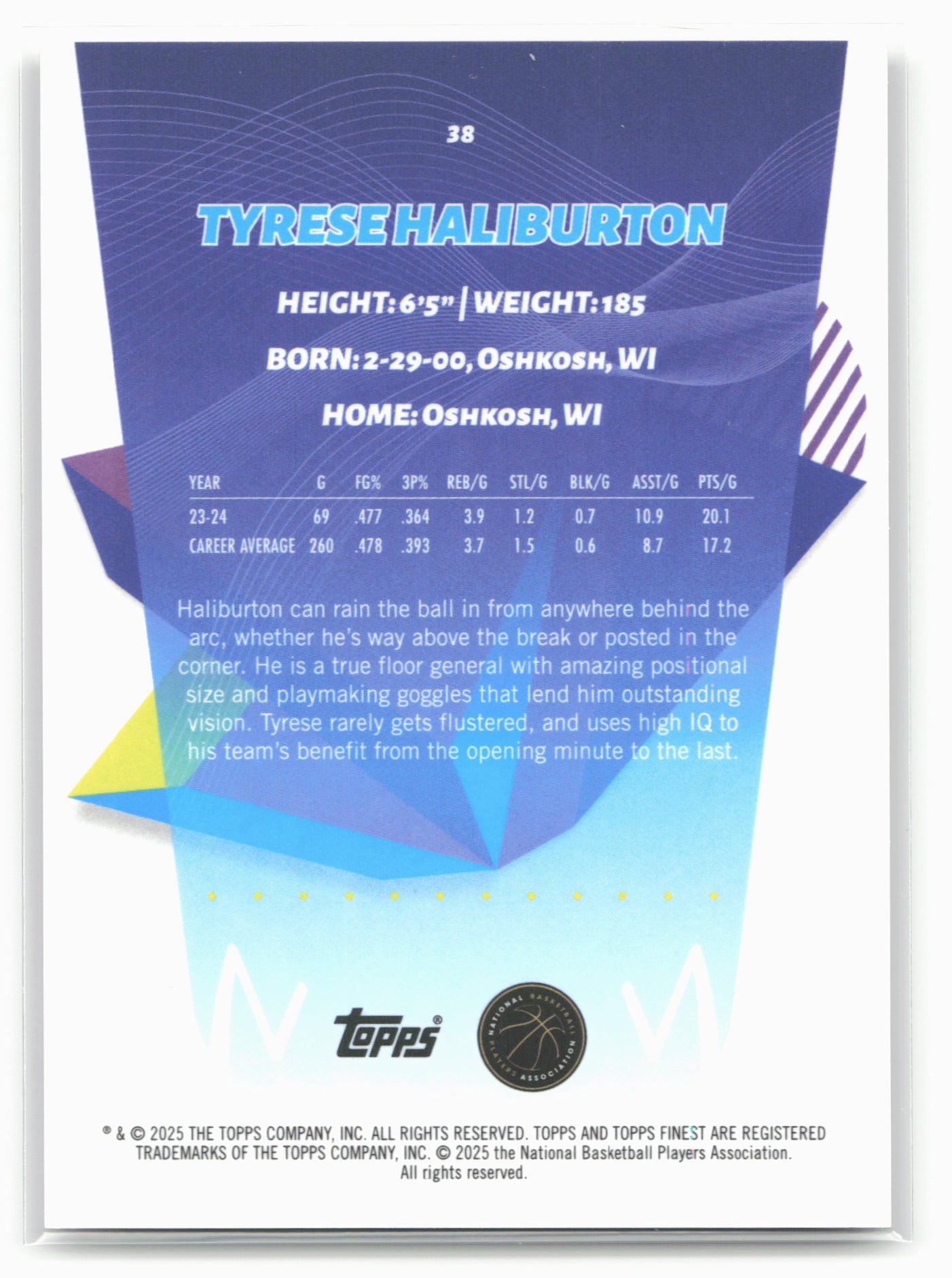 2024-25 Finest #38 Tyrese Haliburton Gold Refractor 19911