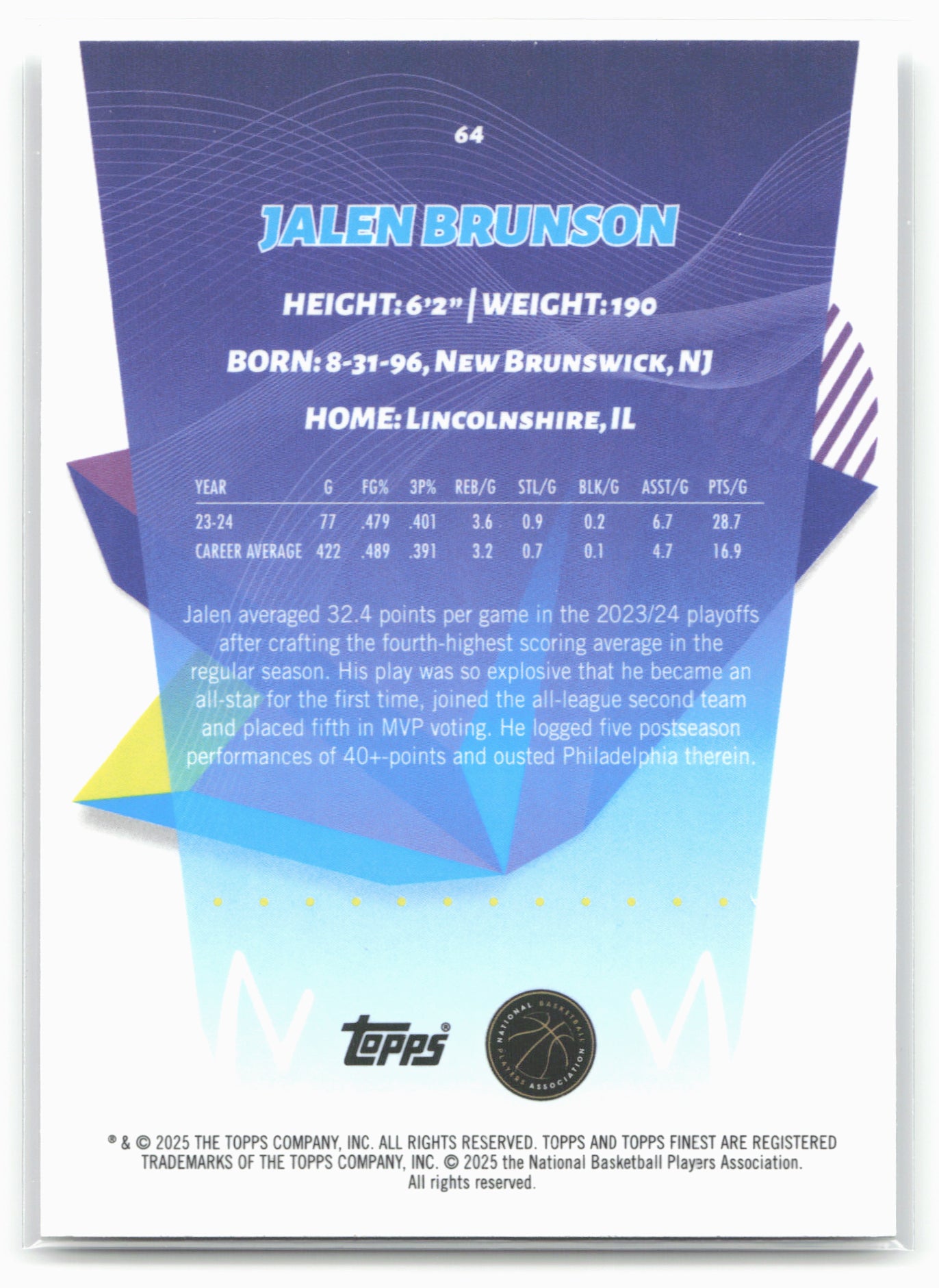 2024-25 Finest #64 Jalen Brunson 19913