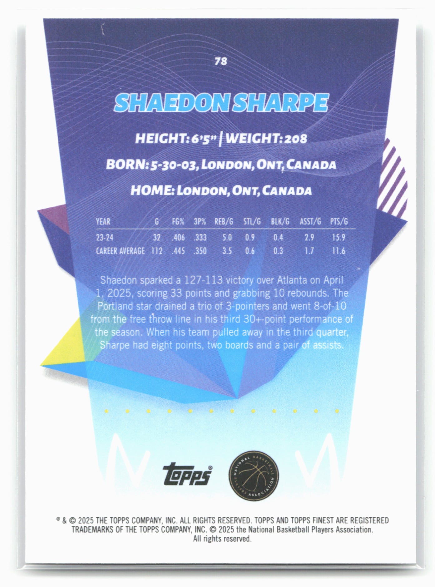 2024-25 Finest #78 Shaedon Sharpe 19919