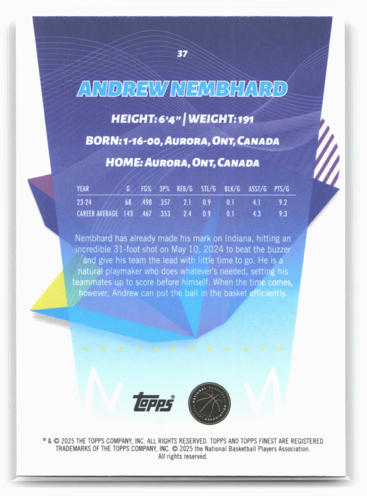 2024-25 Finest #37 Andrew Nembhard 19924