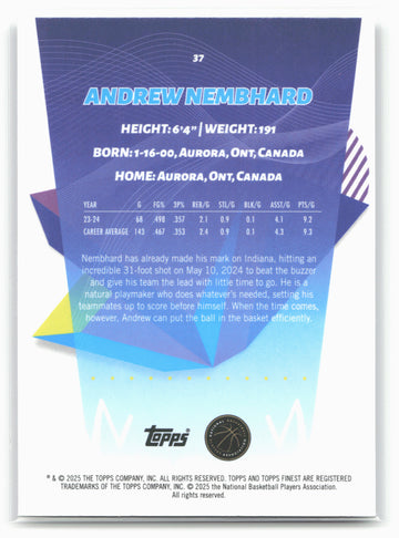 
2024-25 Finest #37 Andrew Nembhard 19924