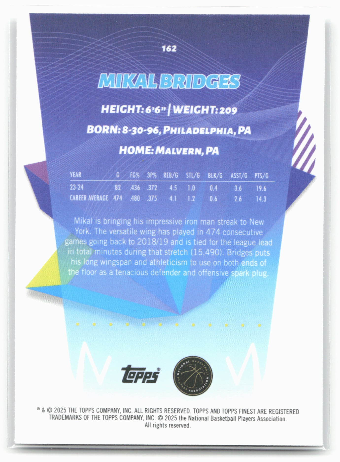 2024-25 Finest #162 Mikal Bridges 19928