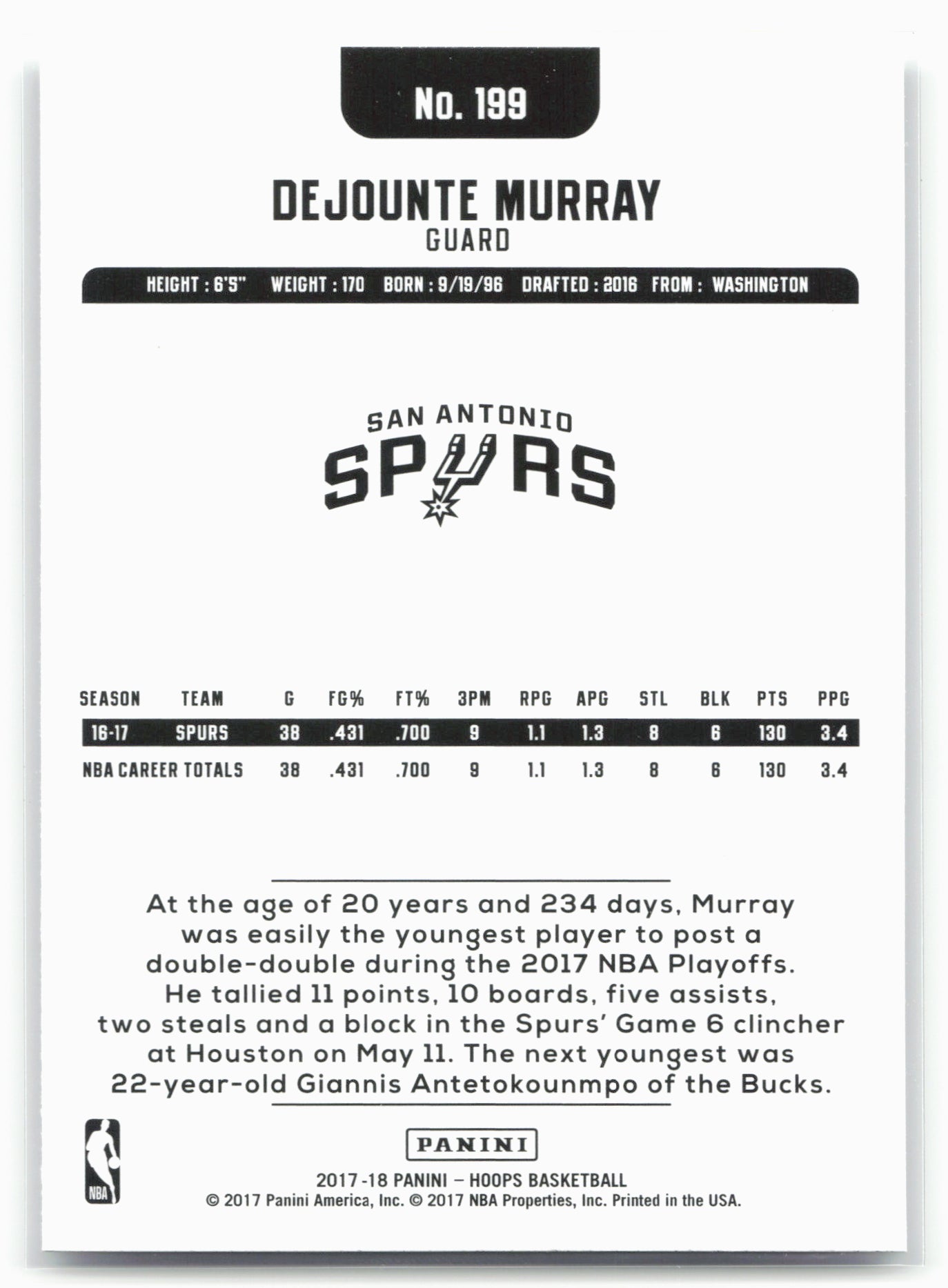 2017-18 Hoops #199 Dejounte Murray