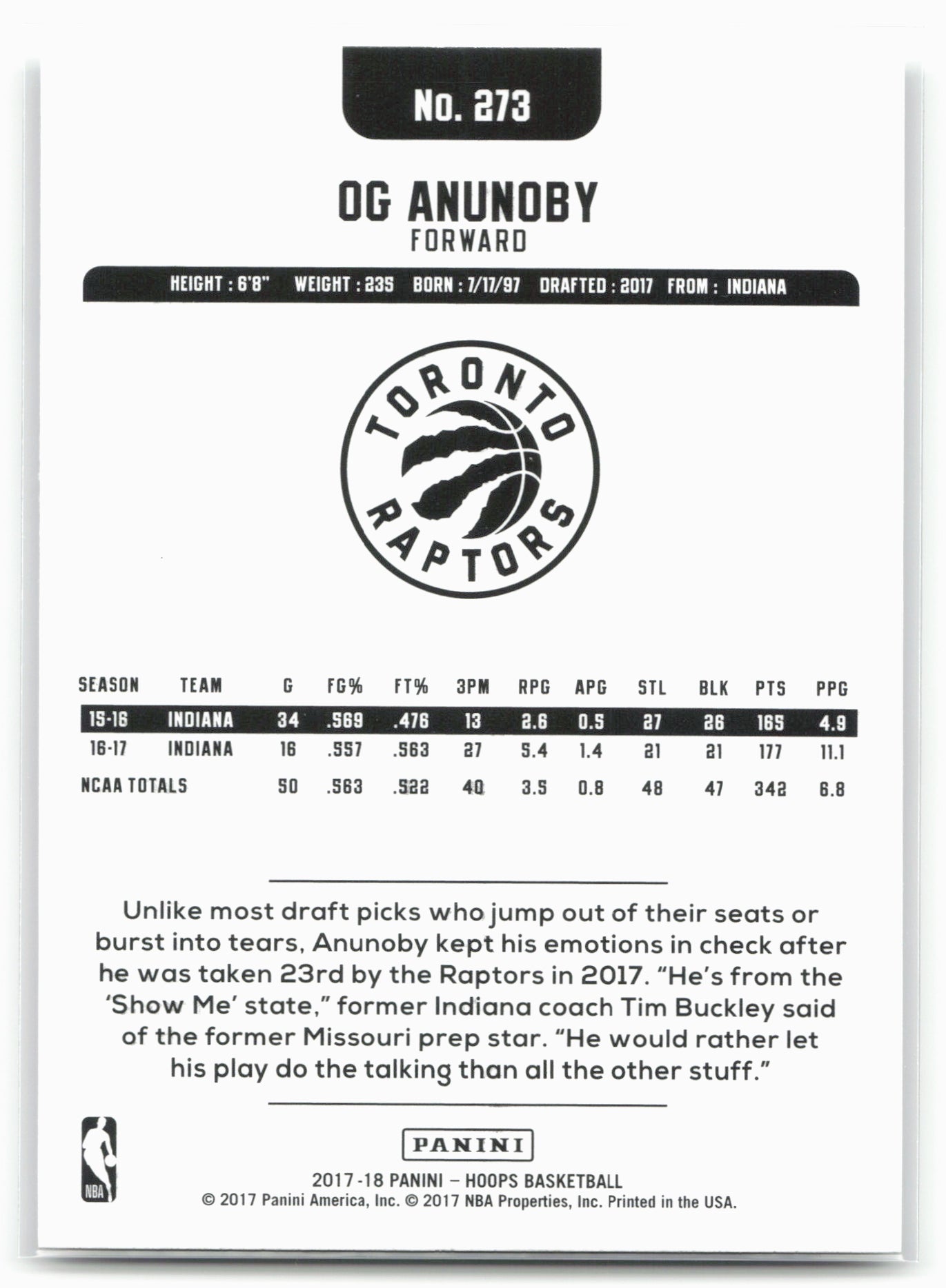 2017-18 Hoops #273 OG Anunoby